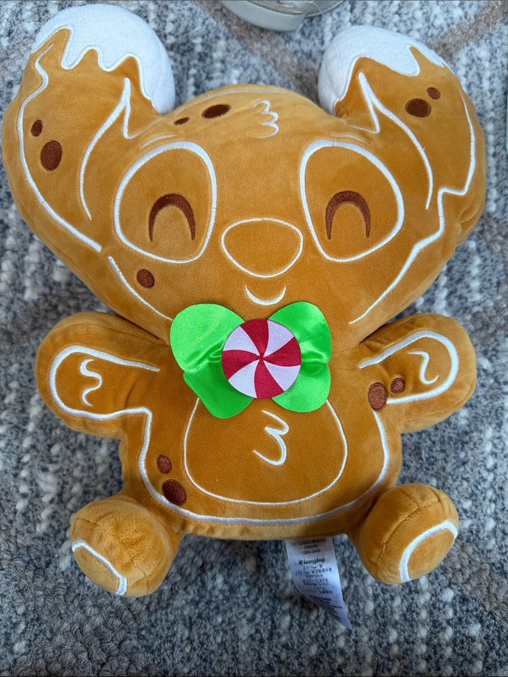 Disney Gingerbread Plush with Green Bow and Red-White Peppermint